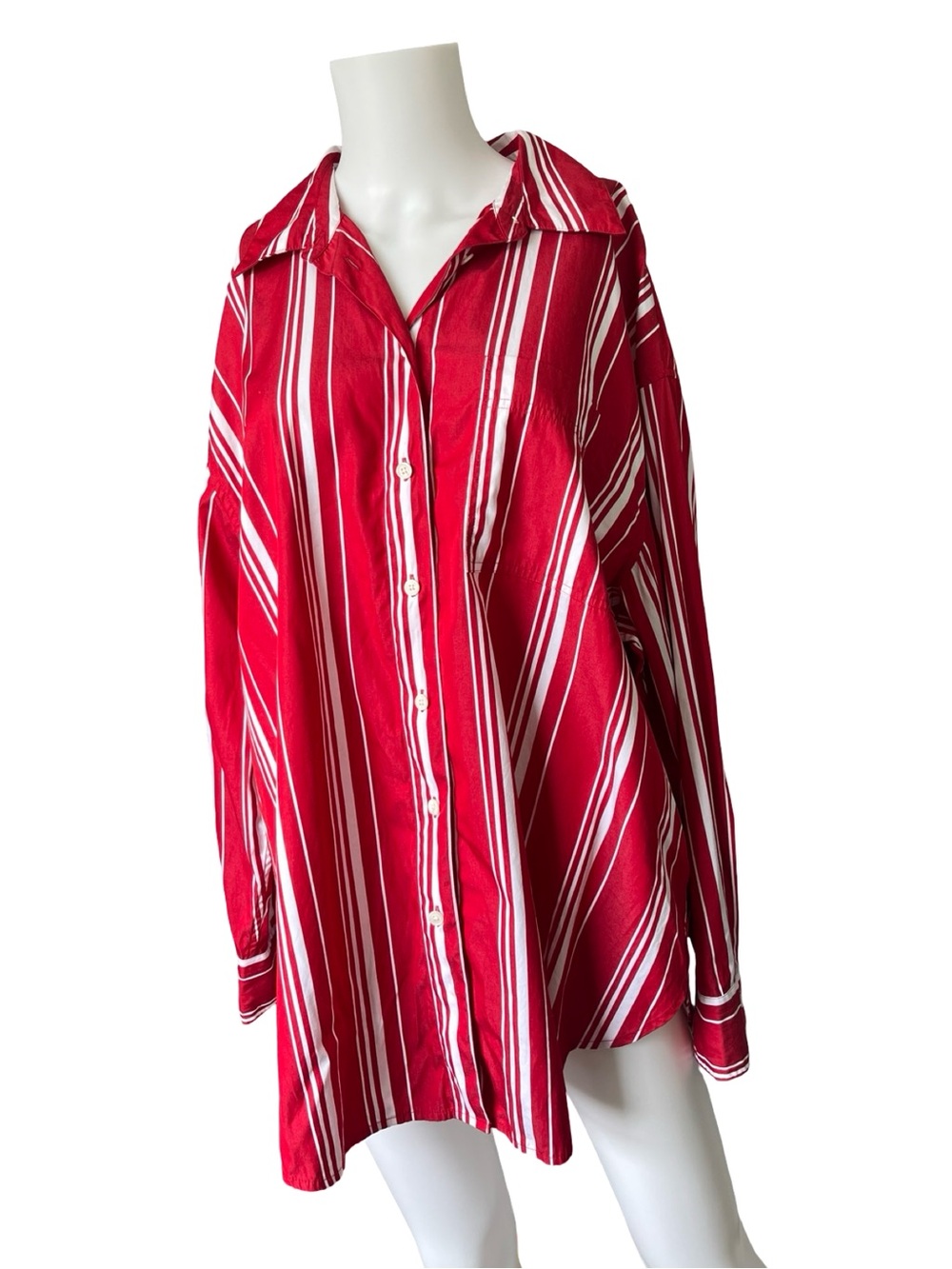 Madewell Oversized Button Up Shirt Red White Stripes Long Sleeve Womens Size XL